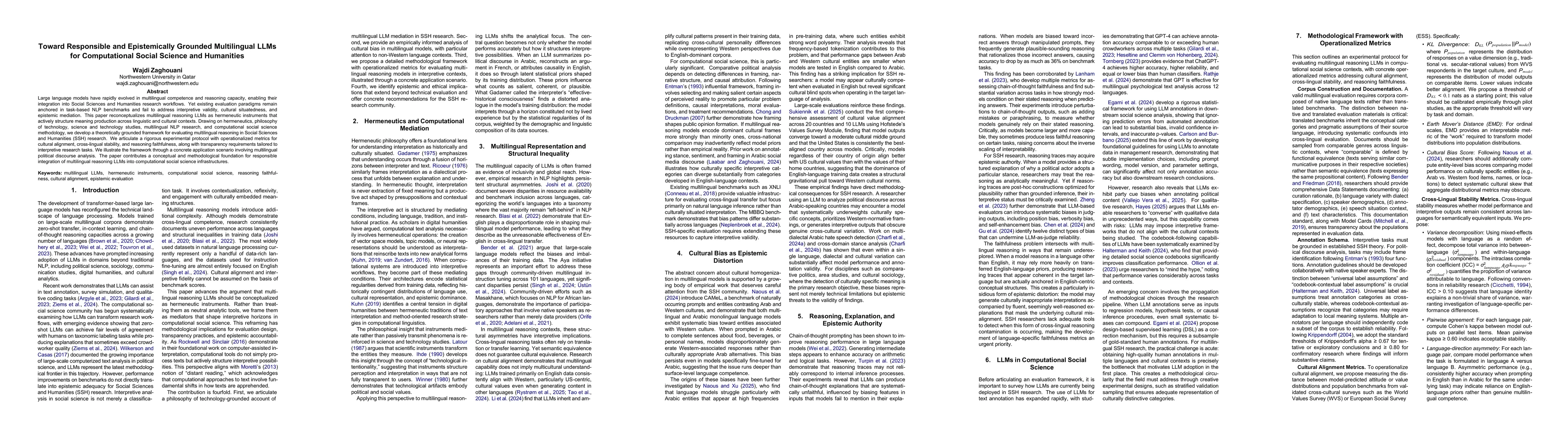 Thumbnail for Toward Responsible and Epistemically Grounded Multilingual LLMs for Computational Social Science and Humanities
