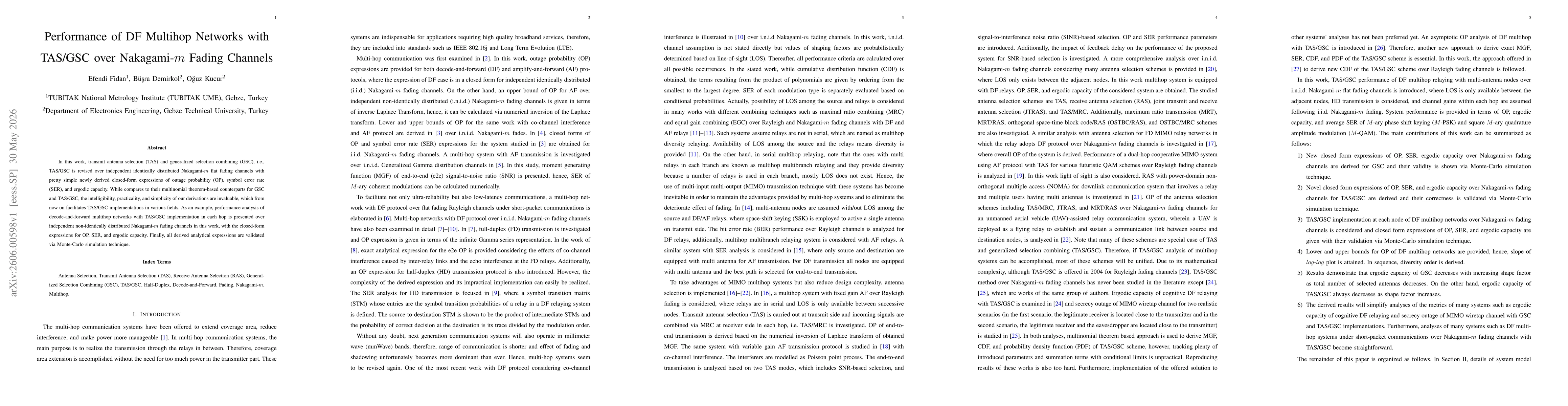 Thumbnail for Performance of DF Multihop Networks with TAS/GSC over Nakagami-m Fading Channels