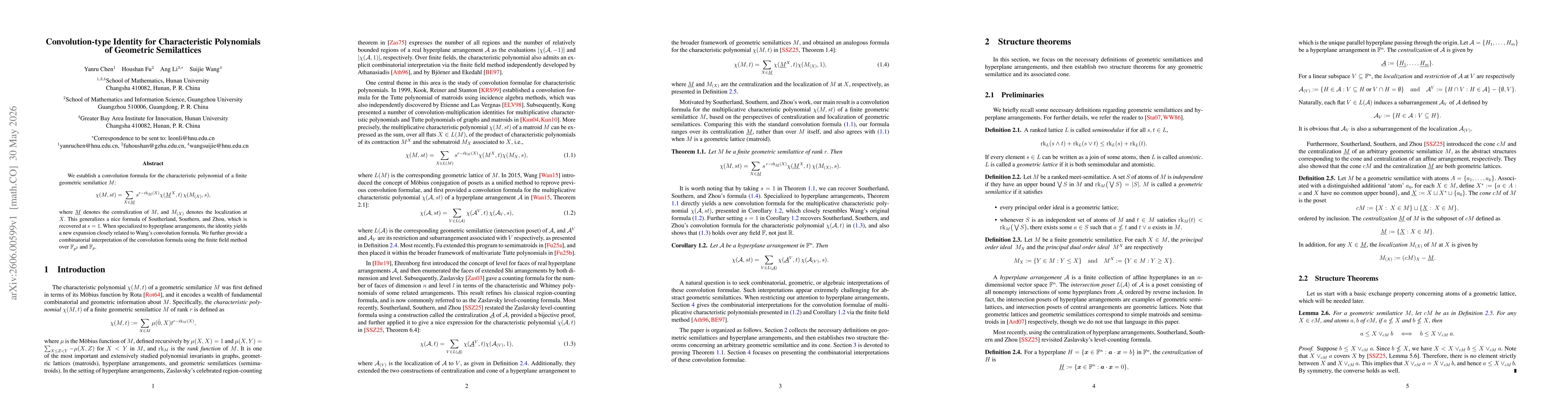 Thumbnail for Convolution-type Identity for Characteristic Polynomials of Geometric Semilattices