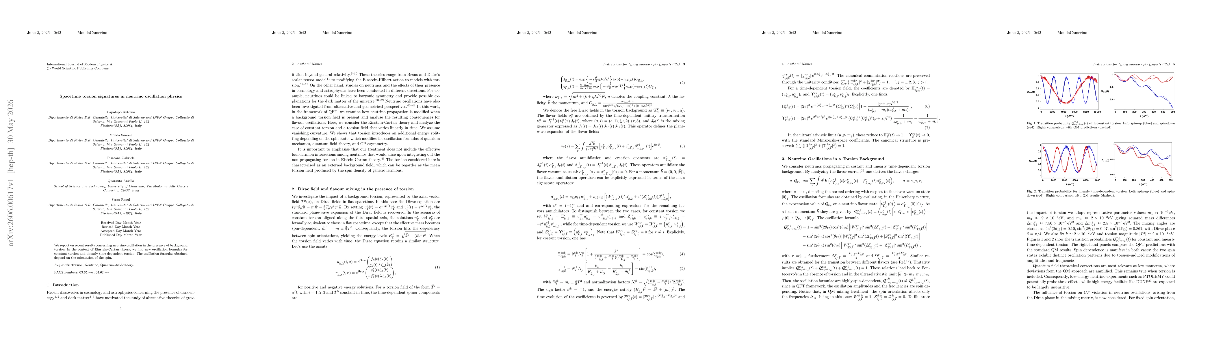 Thumbnail for Spacetime torsion signatures in neutrino oscillation physics