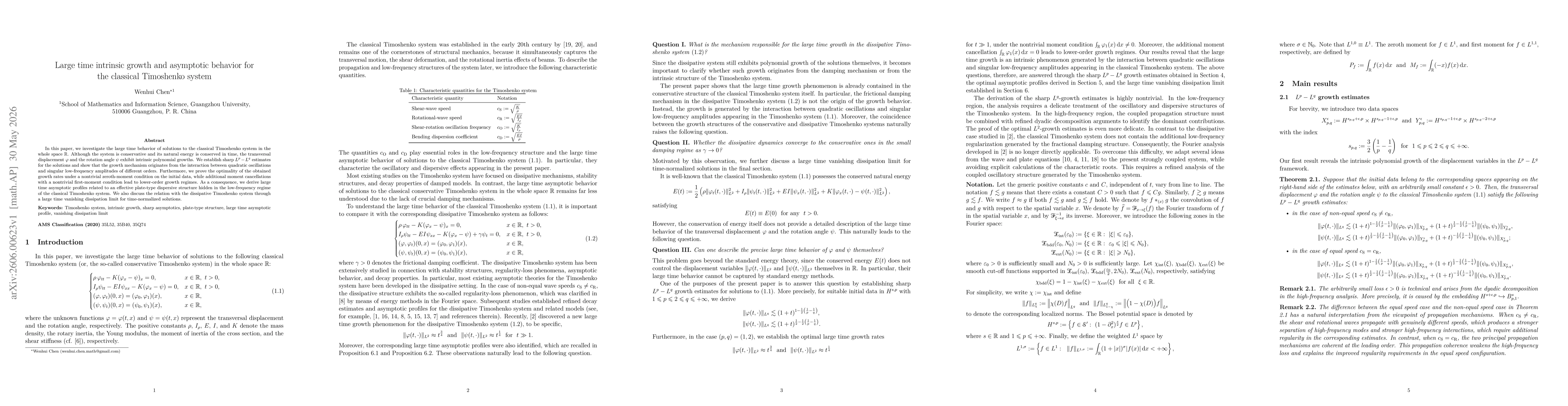 Thumbnail for Large time intrinsic growth and asymptotic behavior for the classical Timoshenko system