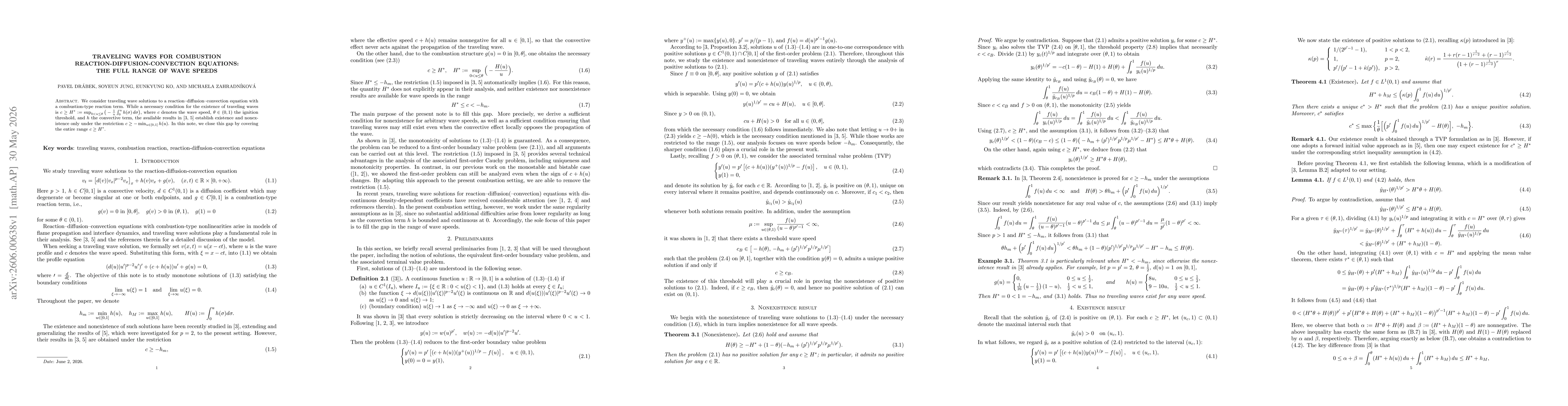 Thumbnail for Traveling waves for combustion reaction-diffusion-convection equations: the full range of wave speeds
