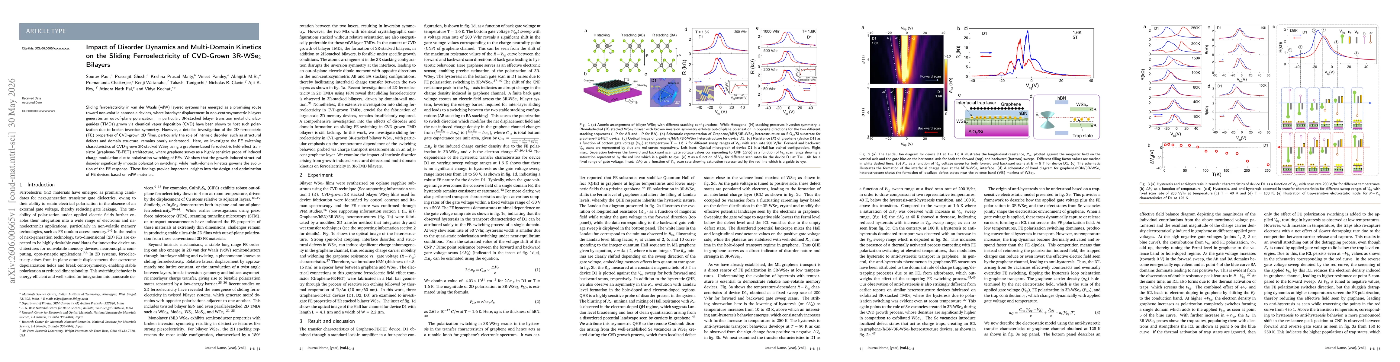 Thumbnail for Impact of Disorder Dynamics and Multi-Domain Kinetics on the Sliding Ferroelectricity of CVD-Grown 3R-WSe2 Bilayers
