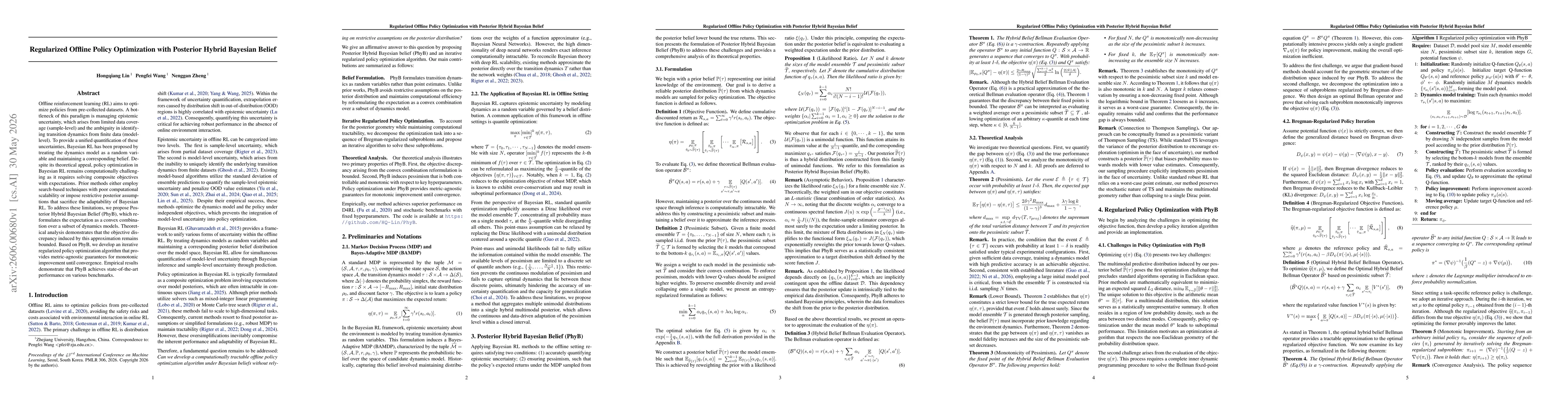 Thumbnail for Regularized Offline Policy Optimization with Posterior Hybrid Bayesian Belief