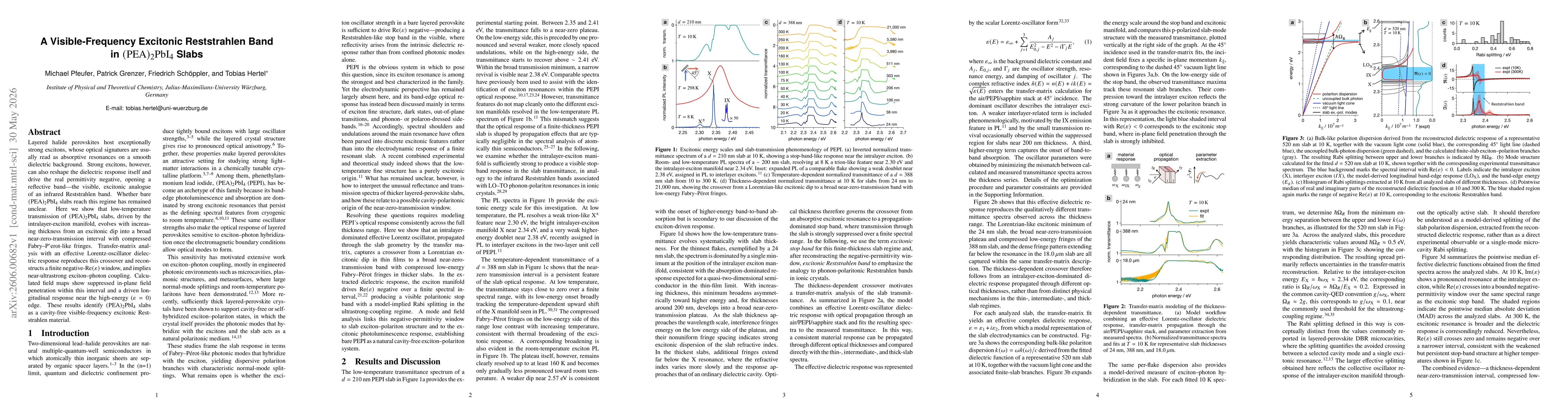 Thumbnail for A Visible-Frequency Excitonic Reststrahlen Band in (PEA)$_2$PbI$_4$ Slabs