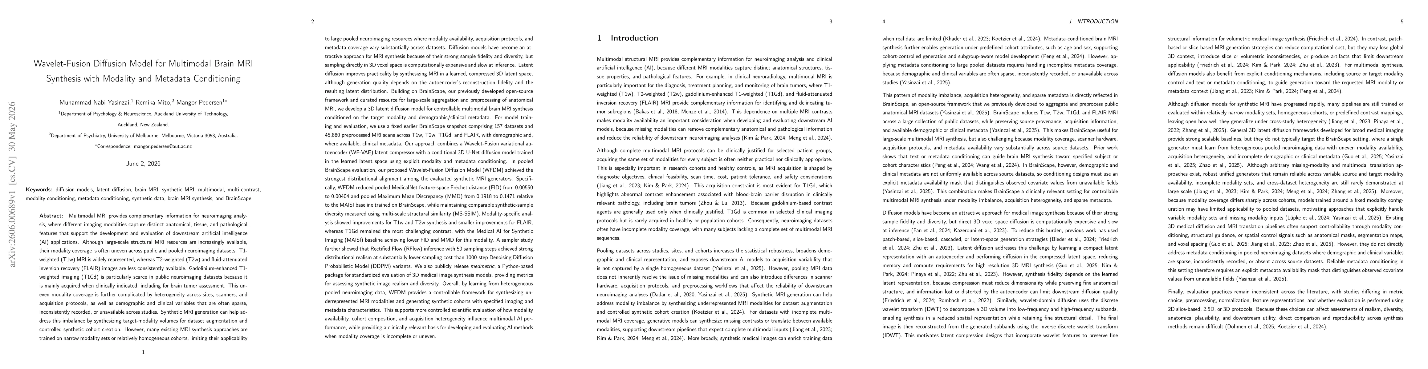 Thumbnail for Wavelet-Fusion Diffusion Model for Multimodal Brain MRI Synthesis with Modality and Metadata Conditioning