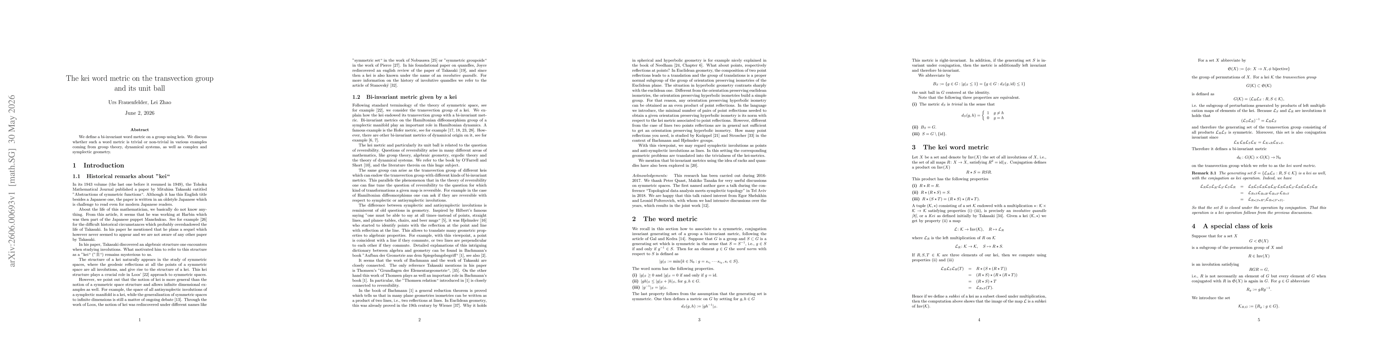 Thumbnail for The kei word metric on the transvection group and its unit ball