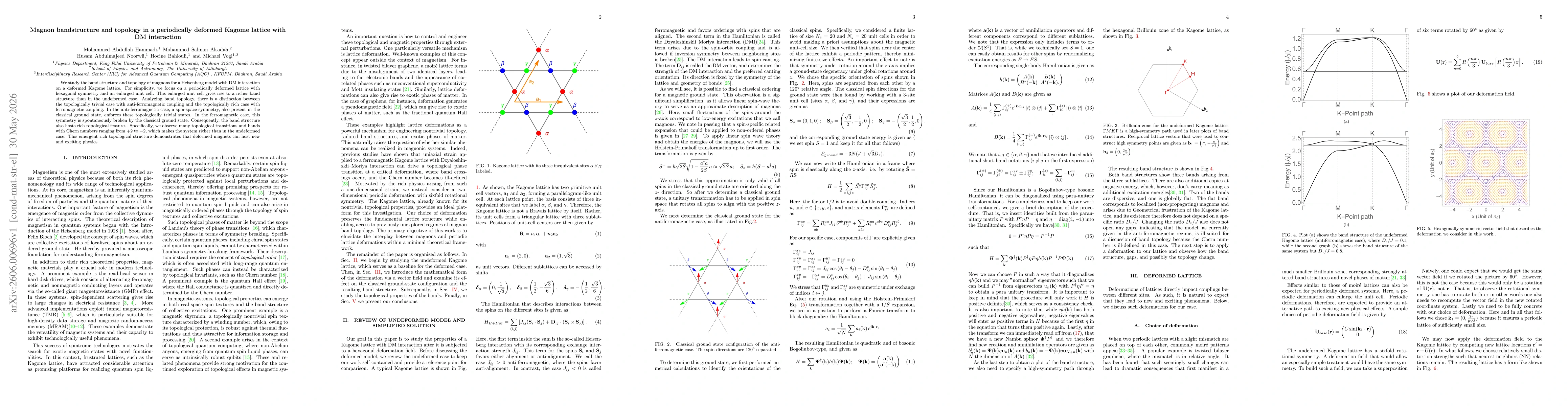 Thumbnail for Magnon bandstructure and topology in a periodically deformed Kagome lattice with DM interaction