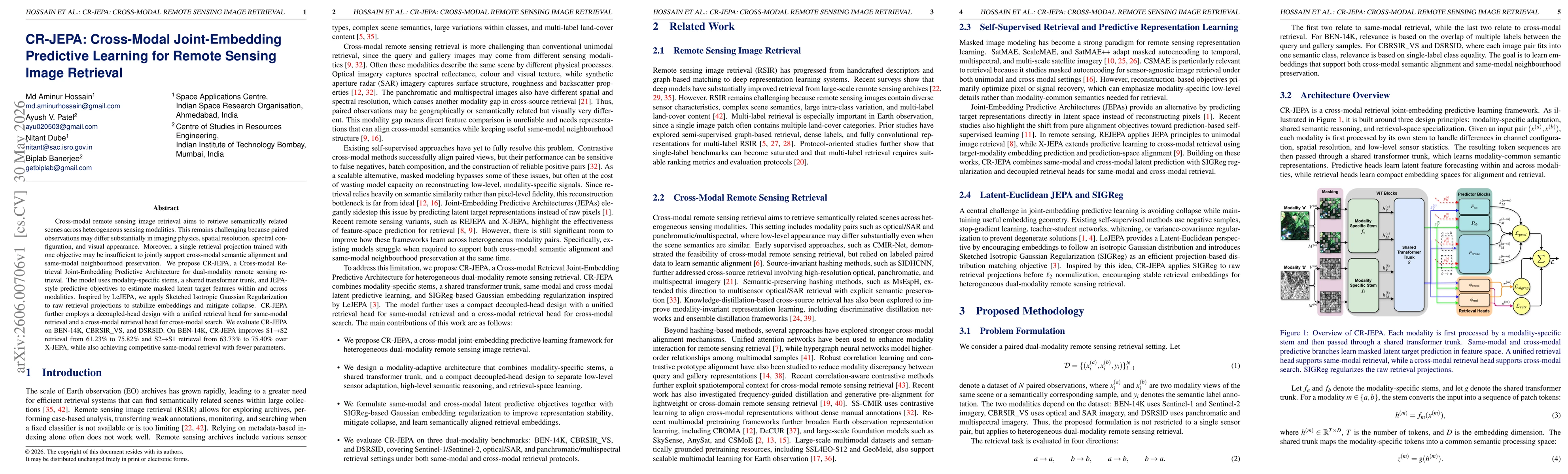 Thumbnail for CR-JEPA: Cross-Modal Joint-Embedding Predictive Learning for Remote Sensing Image Retrieval