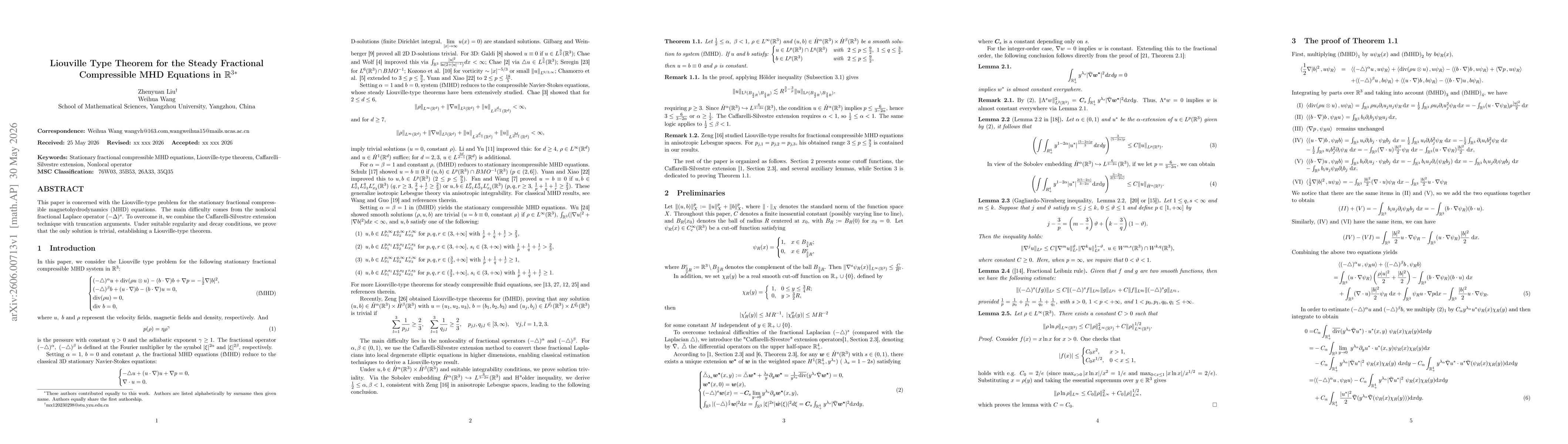 Thumbnail for Liouville Type Theorem for the Steady Fractional Compressible MHD Equations in $\mathbb{R}^{3}$