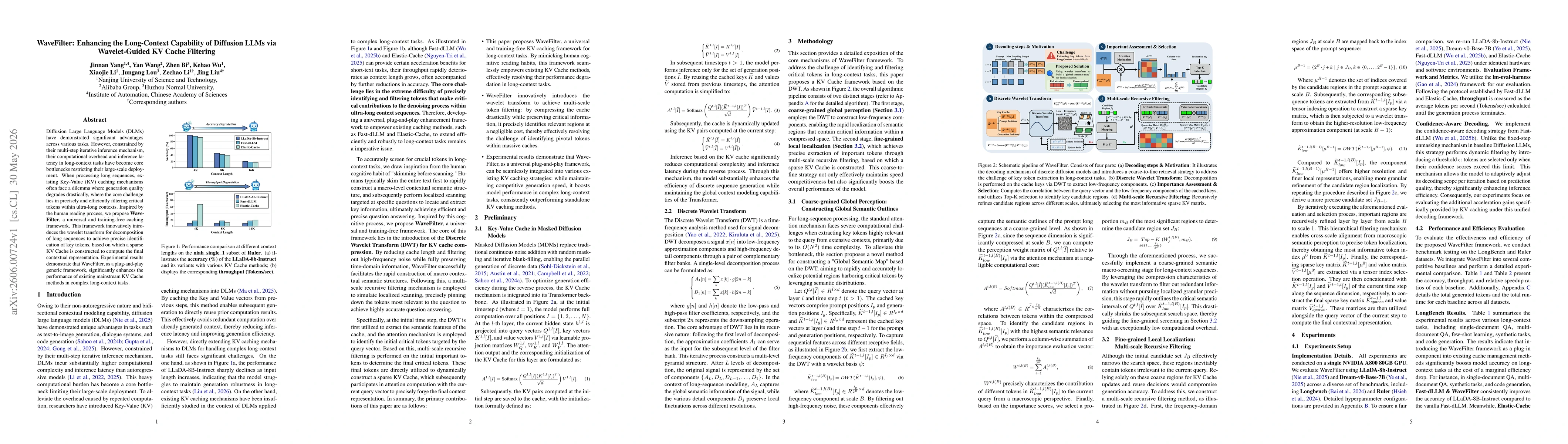 Thumbnail for WaveFilter: Enhancing the Long-Context Capability of Diffusion LLMs via Wavelet-Guided KV Cache Filtering