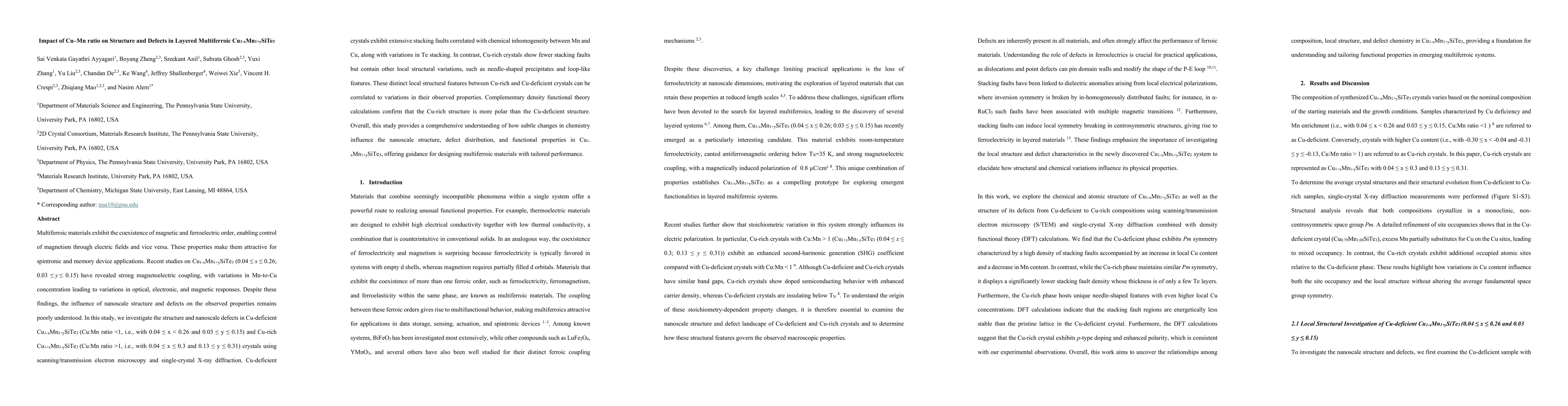Thumbnail for Impact of Cu-Mn ratio on Structure and Defects in Layered Multiferroic Cu1-xMn1+ySiTe3