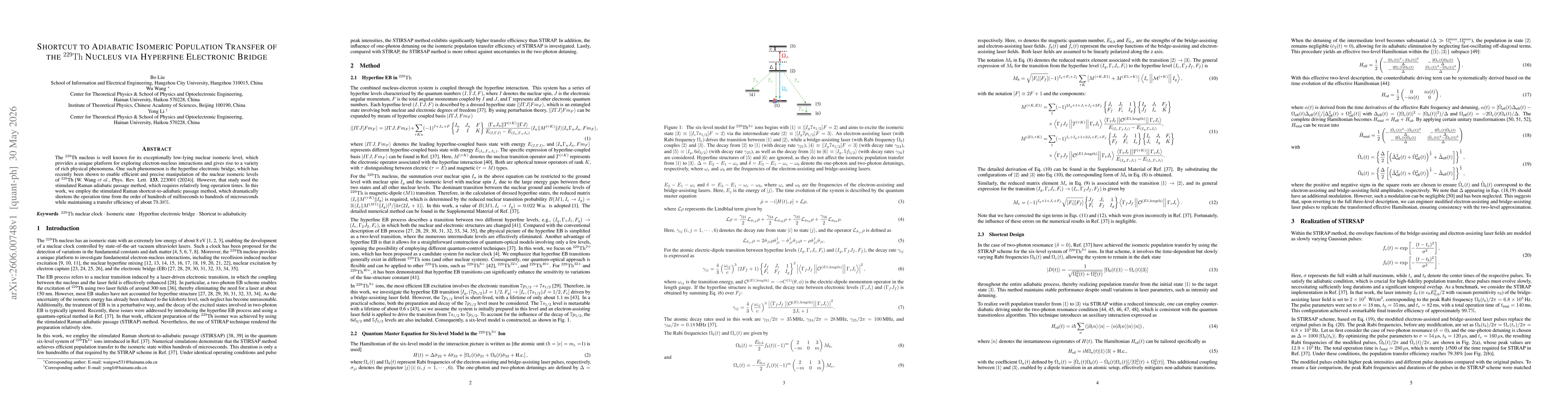 Thumbnail for Shortcut to Adiabatic Isomeric Population Transfer of the $^{229}\mathrm{Th}$ Nucleus via Hyperfine Electronic Bridge