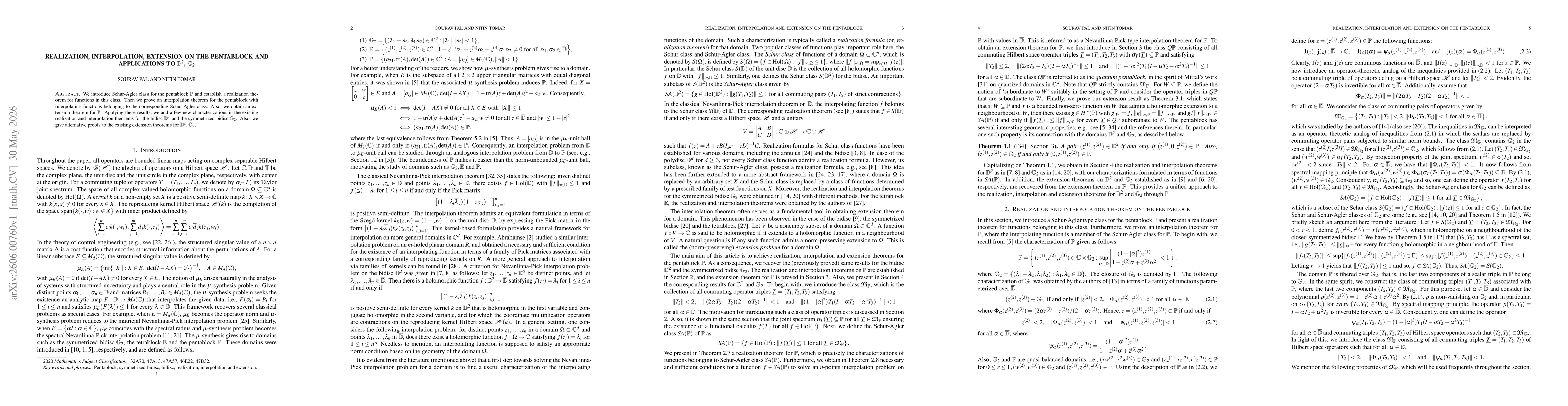 Thumbnail for Realization, interpolation, extension on the pentablock and applications to $\mathbb D^2$, $\mathbb G_2$
