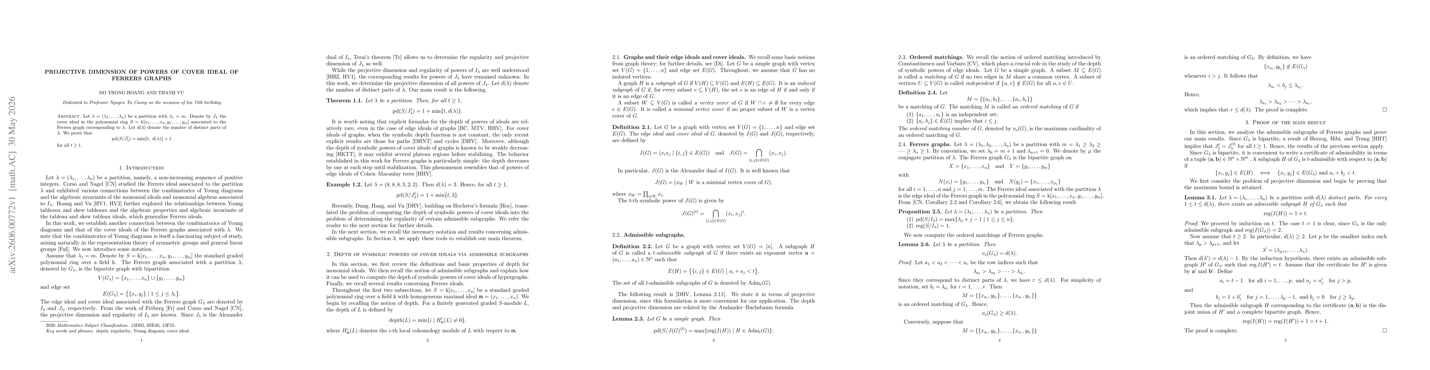 Thumbnail for Projective dimension of powers of cover ideal of Ferrers graphs