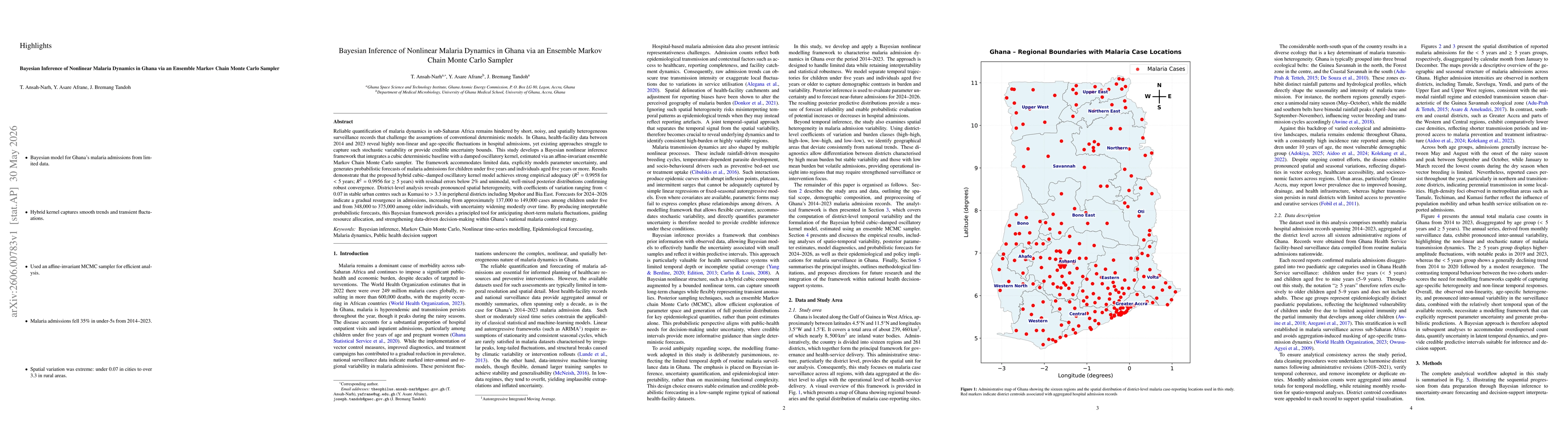 Thumbnail for Bayesian Inference of Nonlinear Malaria Dynamics in Ghana via an Ensemble Markov Chain Monte Carlo Sampler