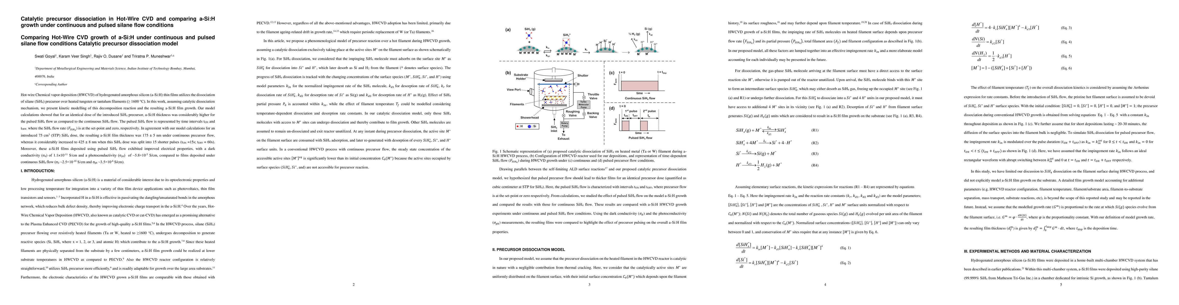 Thumbnail for Catalytic precursor dissociation in Hot-Wire CVD and comparing a-Si:H growth under continuous and pulsed silane flow conditions