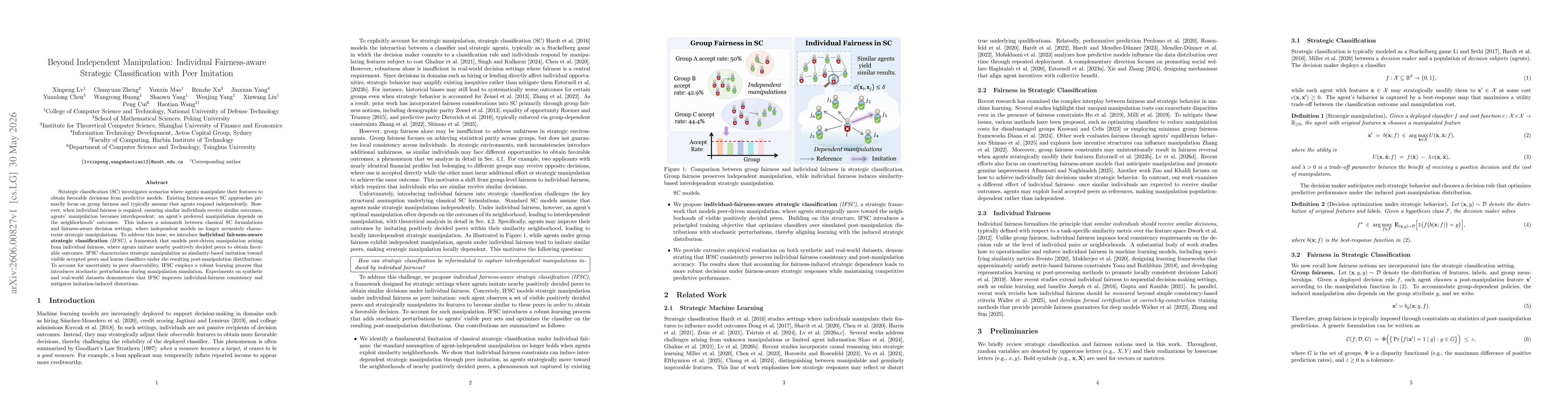 Thumbnail for Beyond Independent Manipulation: Individual Fairness-aware Strategic Classification with Peer Imitation