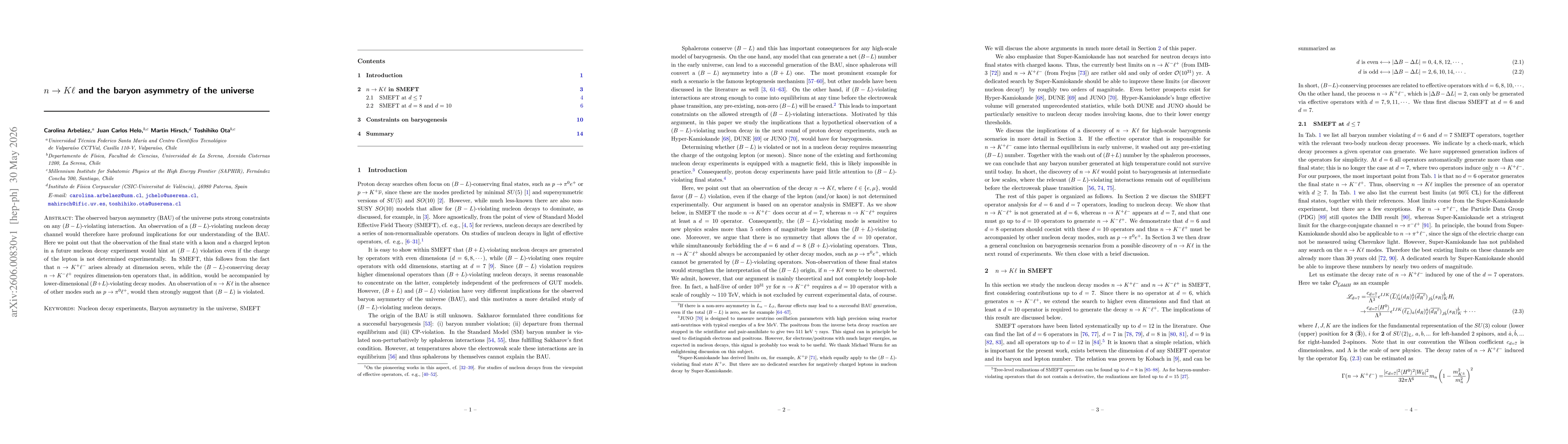 Thumbnail for $n \to K\ell$ and the baryon asymmetry of the universe