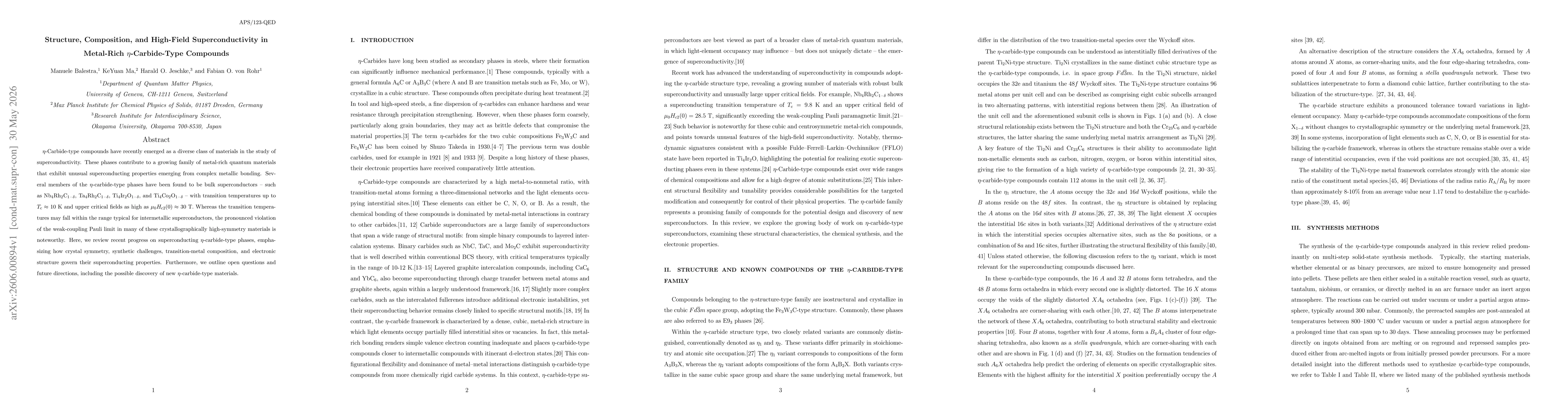 Thumbnail for Structure, Composition, and High-Field Superconductivity in Metal-Rich $\mathrmη$-Carbide-Type Compounds