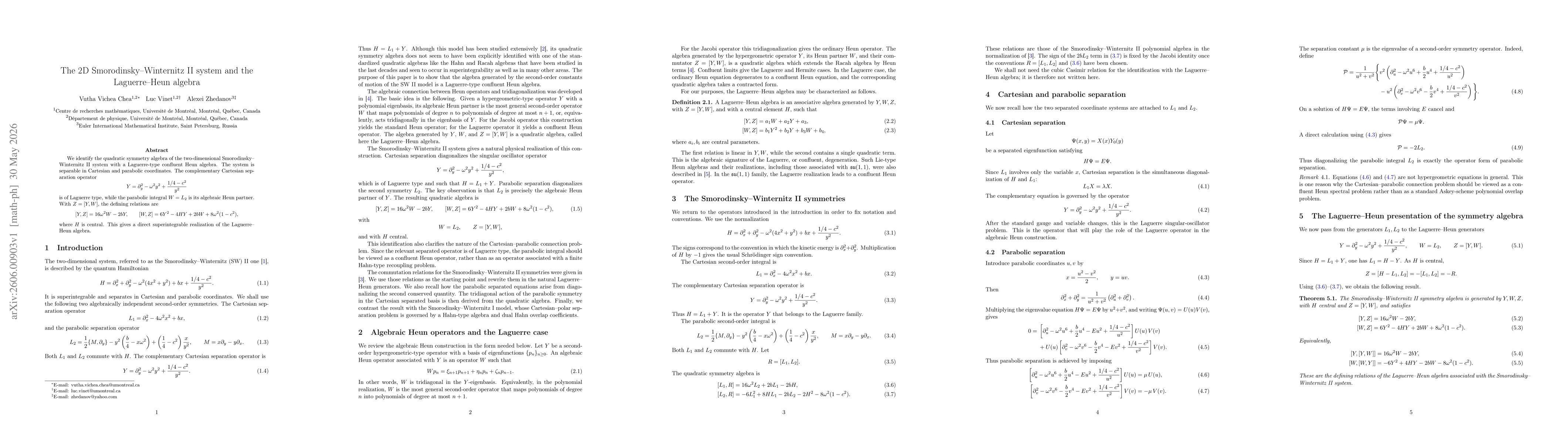 Thumbnail for The 2D Smorodinsky--Winternitz II system and the Laguerre--Heun algebra