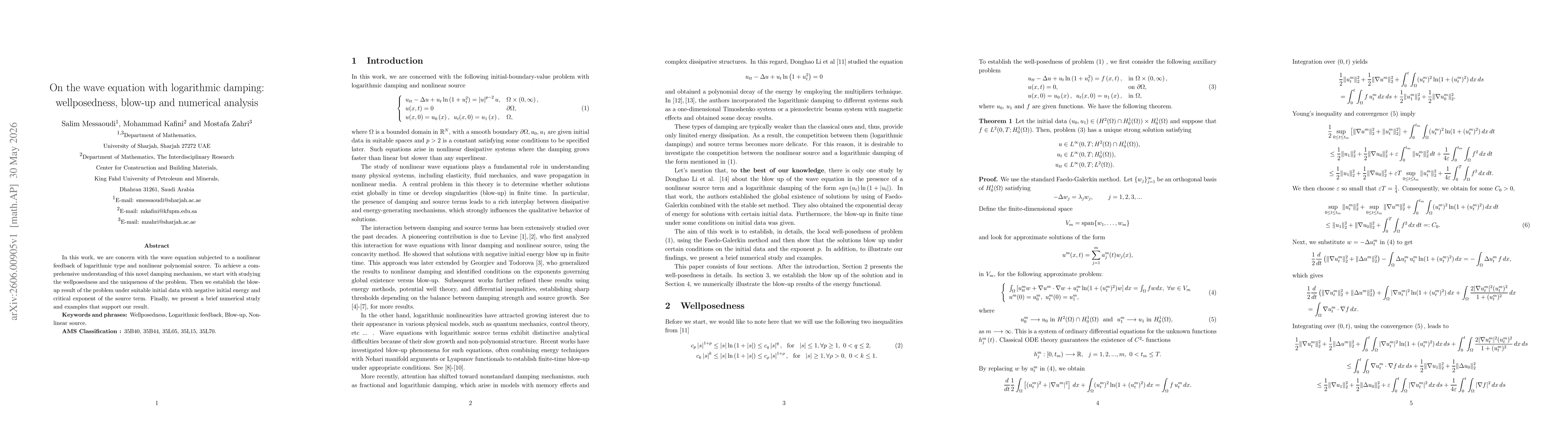 Thumbnail for On the wave equation with logarithmic damping: wellposedness, blow-up and numerical analysis