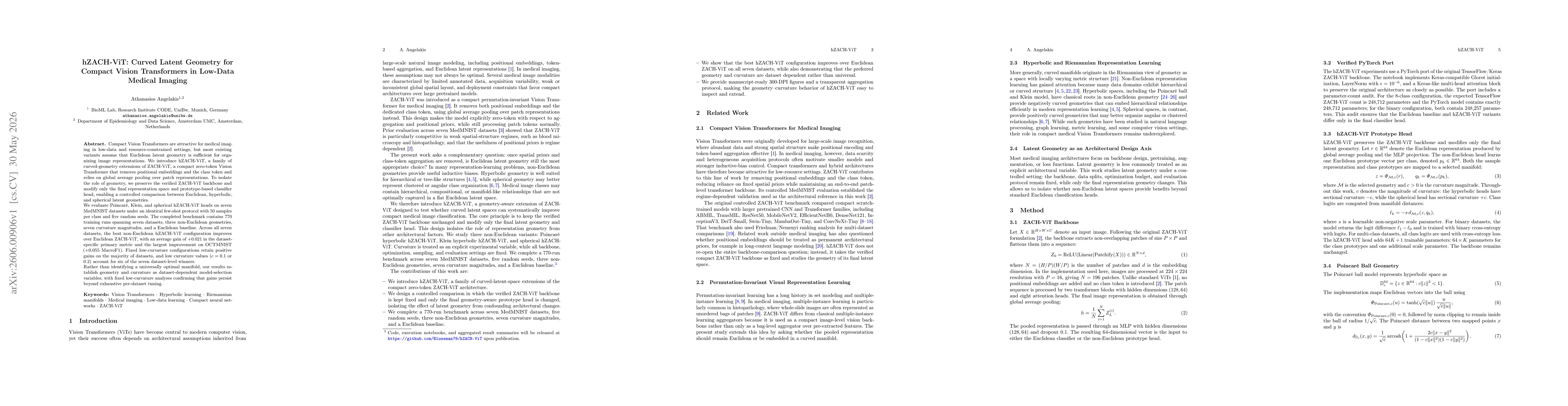 Thumbnail for hZACH-ViT: Curved Latent Geometry for Compact Vision Transformers in Low-Data Medical Imaging