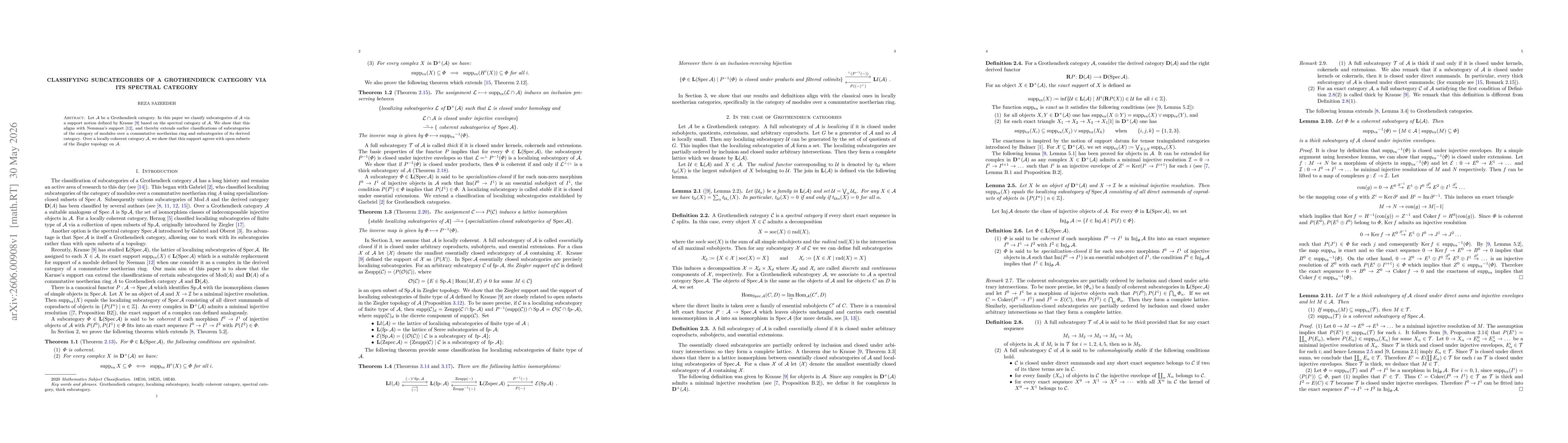 Thumbnail for Classifying subcategories of a Grothendieck category via its spectral category