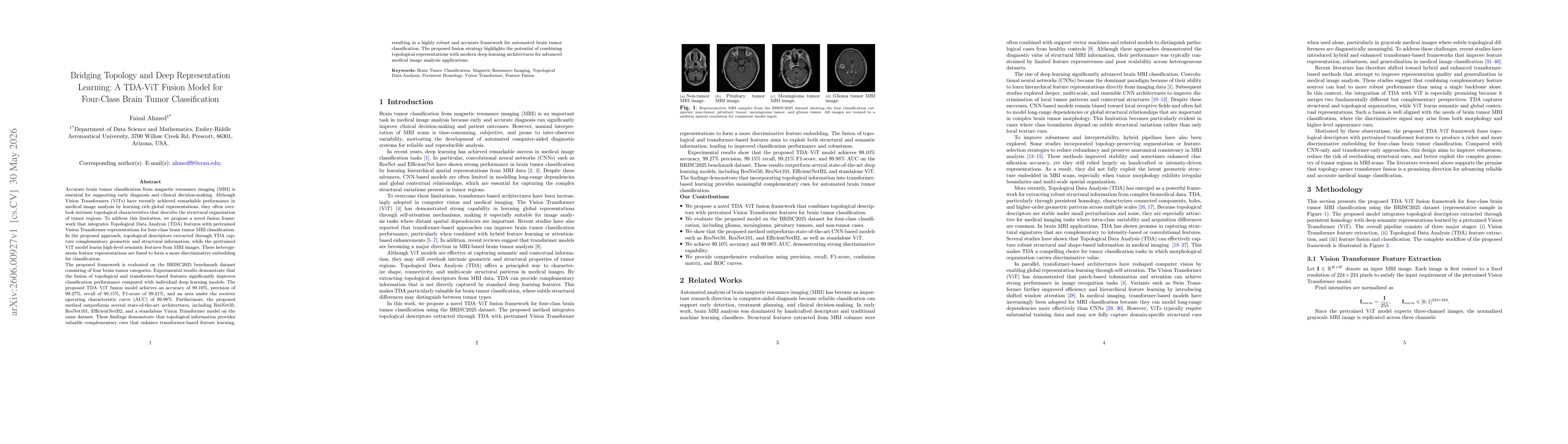 Thumbnail for Bridging Topology and Deep Representation Learning: A TDA-ViT Fusion Model for Four-Class Brain Tumor Classification