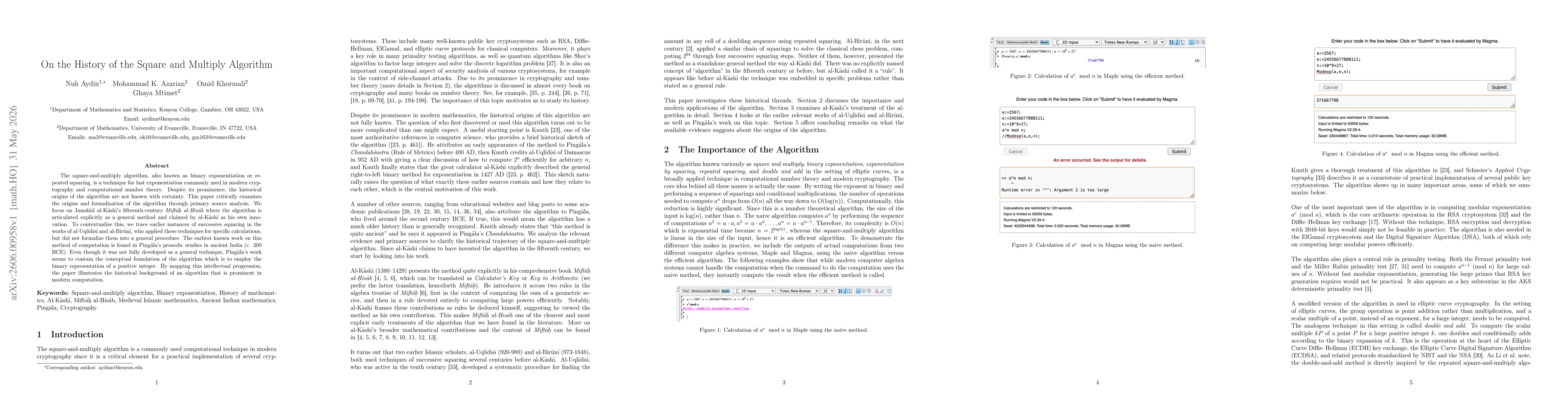 Thumbnail for On the History of the Square and Multiply Algorithm