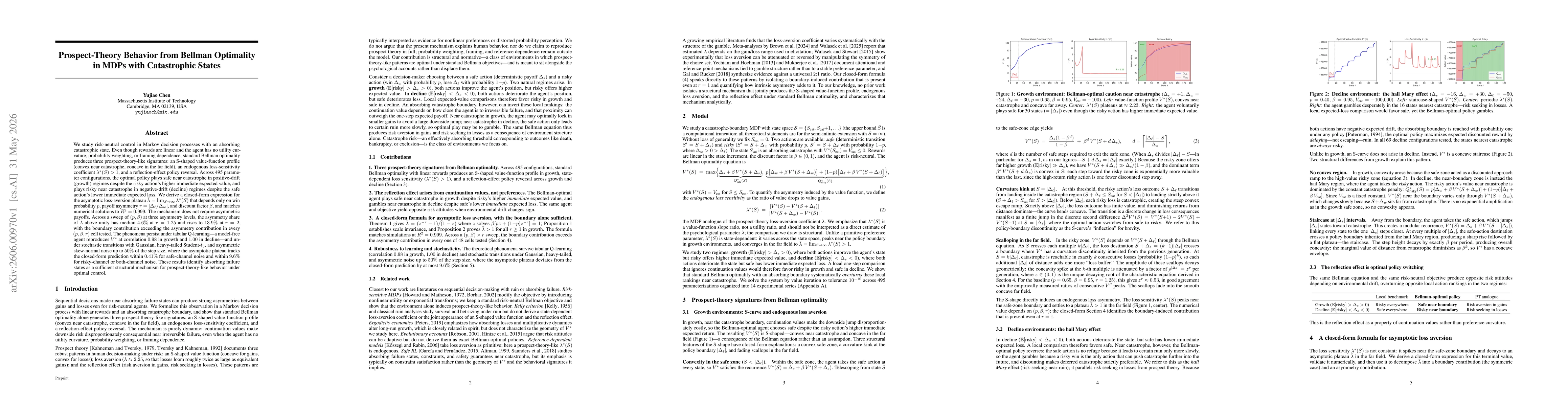 Thumbnail for Prospect-Theory Behavior from Bellman Optimality in MDPs with Catastrophic States