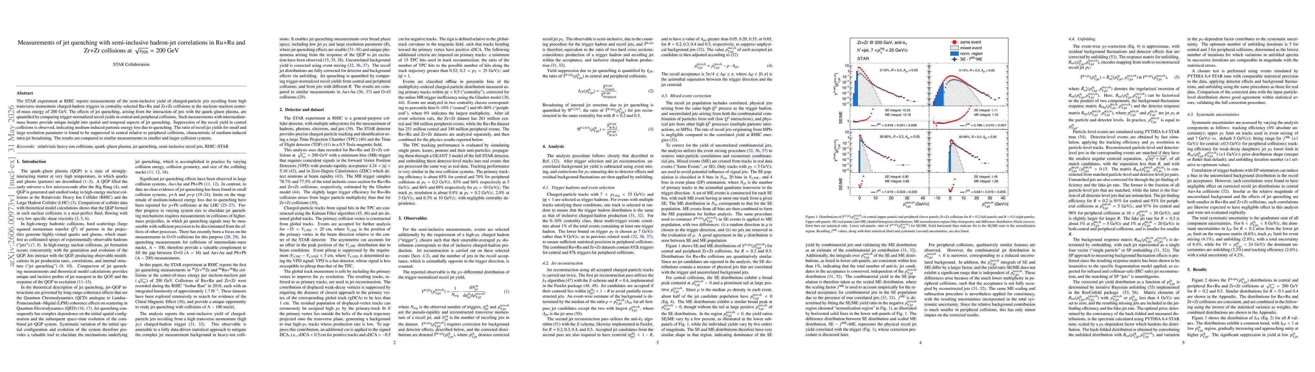 Thumbnail for Measurements of jet quenching with semi-inclusive hadron-jet correlations in Ru+Ru and Zr+Zr collisions at $\sqrt{s_\mathrm{NN}}=200$ GeV