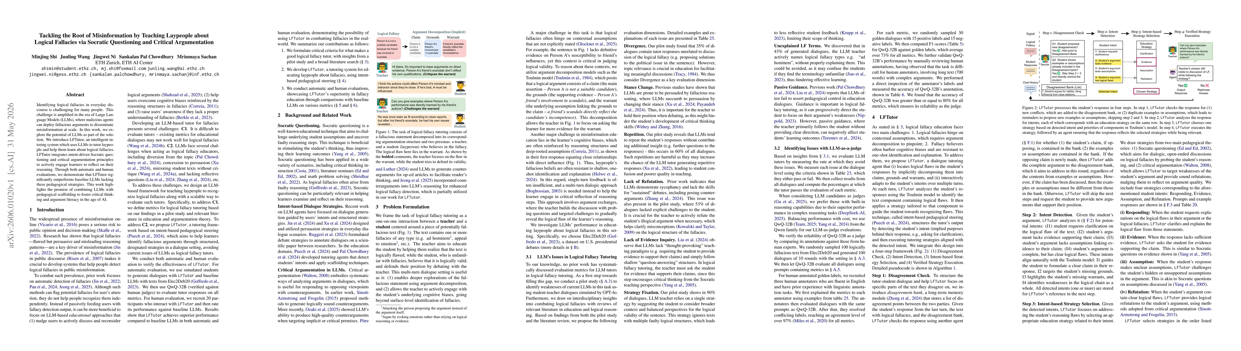 Thumbnail for Tackling the Root of Misinformation by Teaching Laypeople about Logical Fallacies via Socratic Questioning and Critical Argumentation