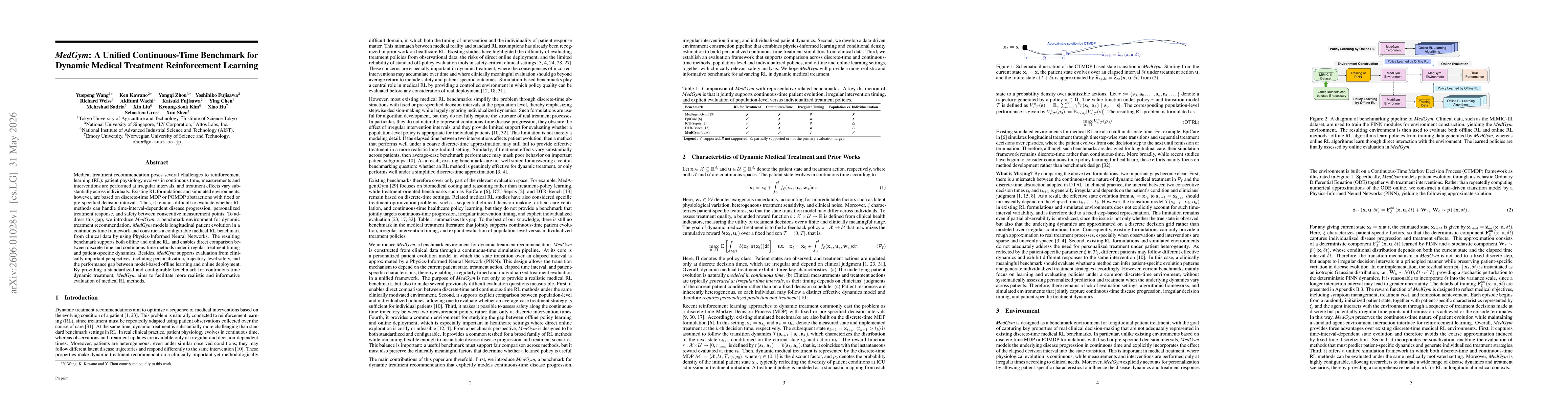 Thumbnail for MedGym:A Unified Continuous-Time Benchmark for Dynamic Medical Treatment Reinforcement Learning