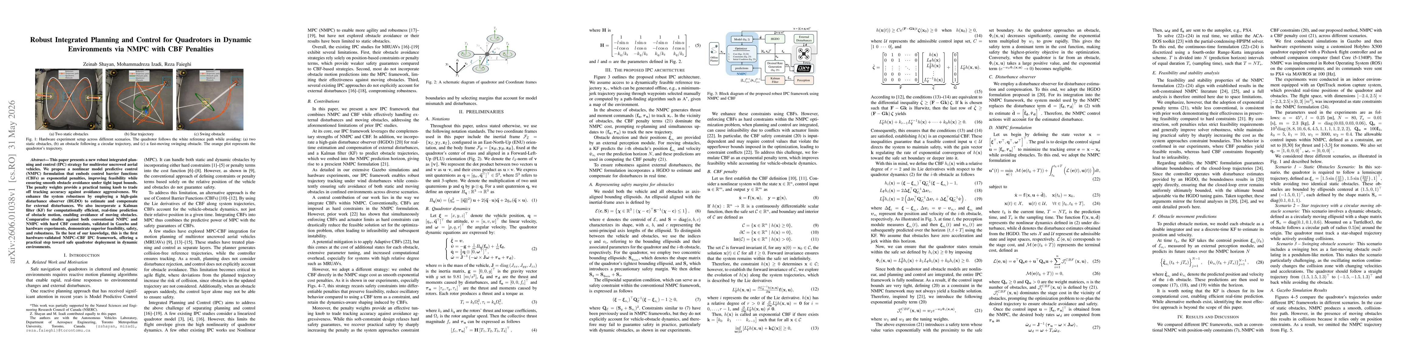 Thumbnail for Robust Integrated Planning and Control for Quadrotors in Dynamic Environments via NMPC with CBF Penalties