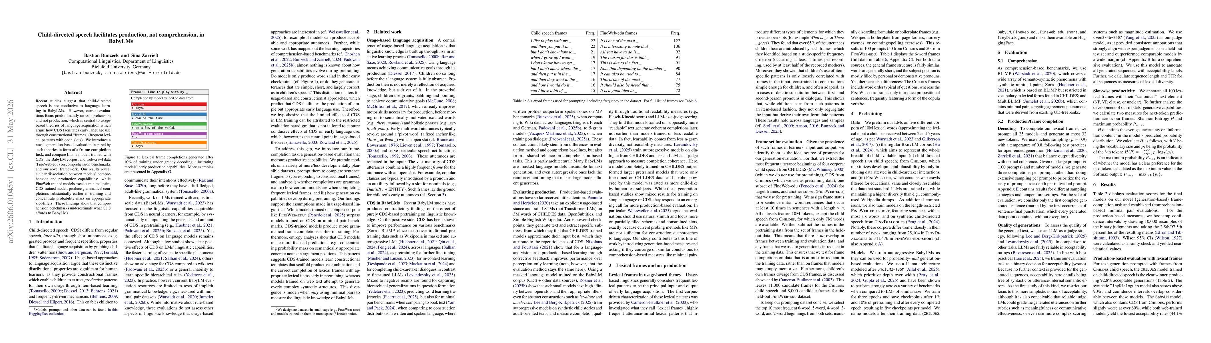 Thumbnail for Child-directed speech facilitates production, not comprehension, in BabyLMs