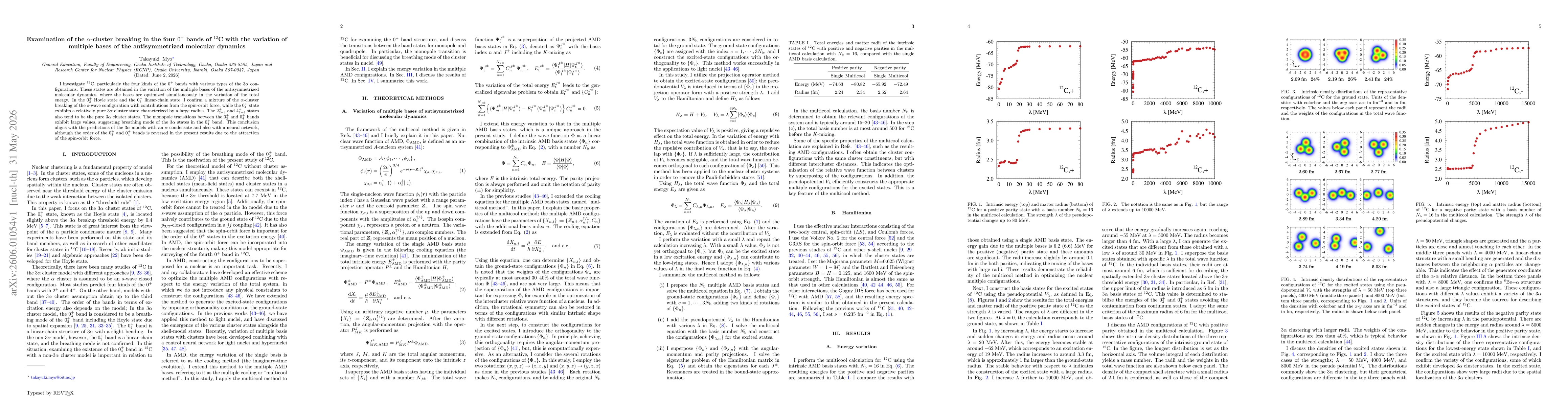Thumbnail for Examination of the $α$-cluster breaking in the four $0^+$ bands of $^{12}$C with the variation of multiple bases of the antisymmetrized molecular dynamics