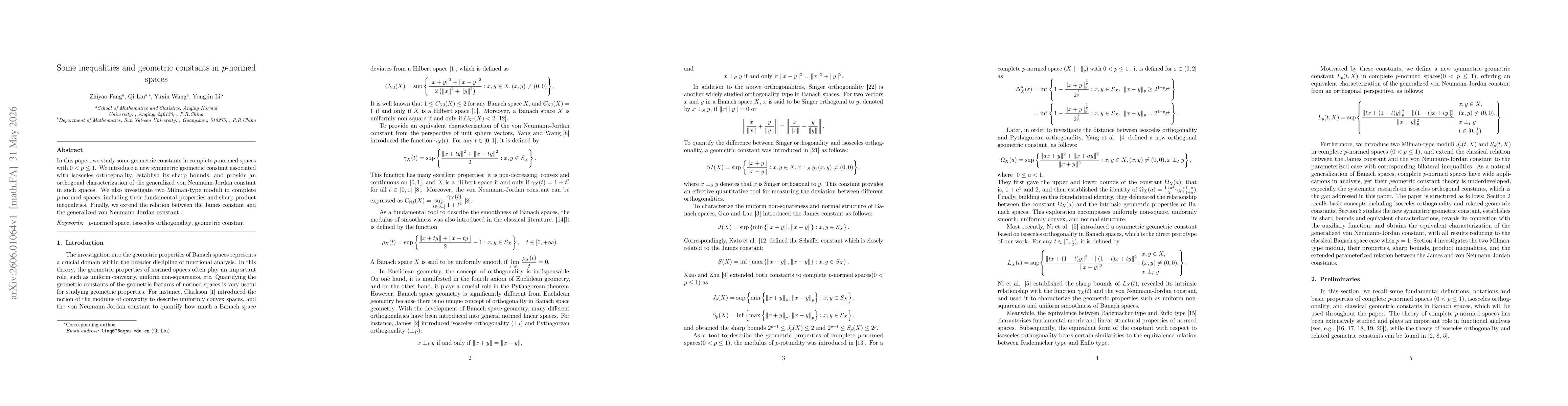 Thumbnail for Some inequalities and geometric constants in p-normed spaces