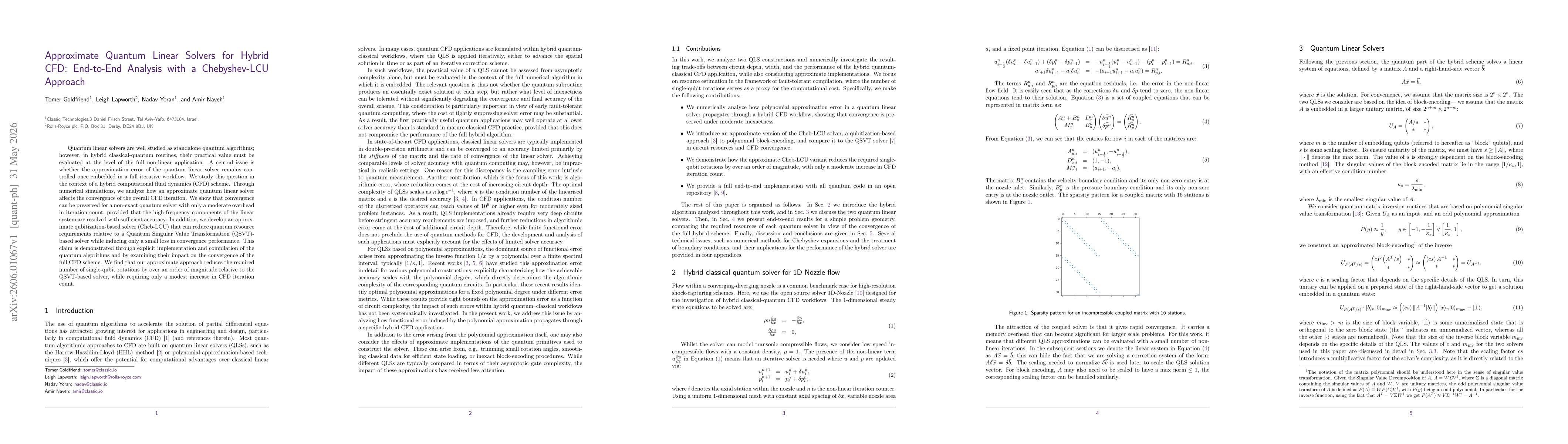 Thumbnail for Approximate Quantum Linear Solvers for Hybrid CFD: End-to-End Analysis with a Chebyshev-LCU Approach