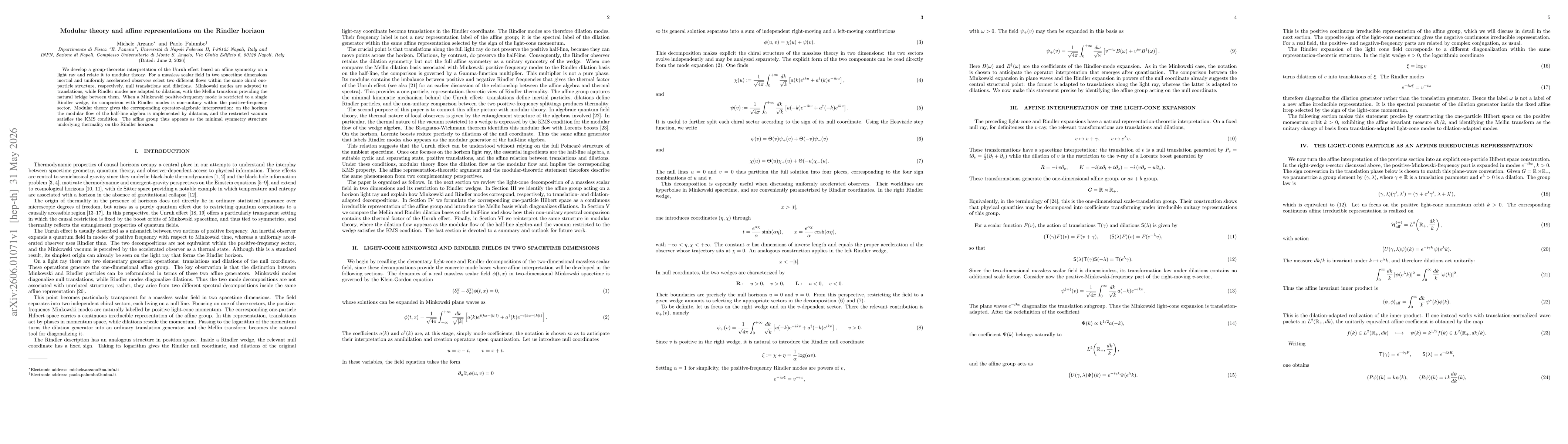 Thumbnail for Modular theory and affine representations on the Rindler horizon