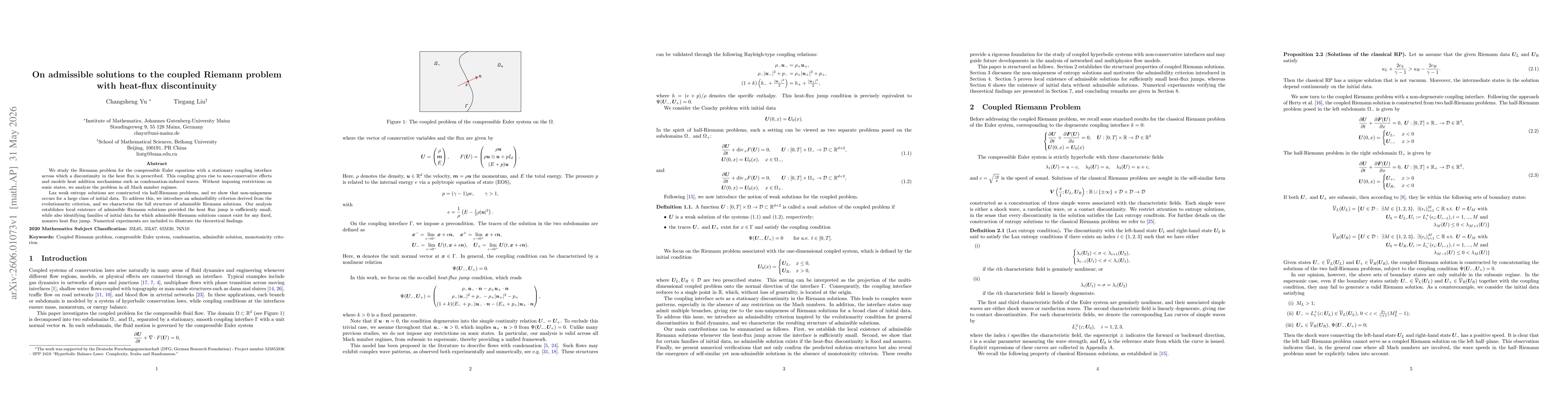 Thumbnail for On admissible solutions to the coupled Riemann problem with heat-flux discontinuity
