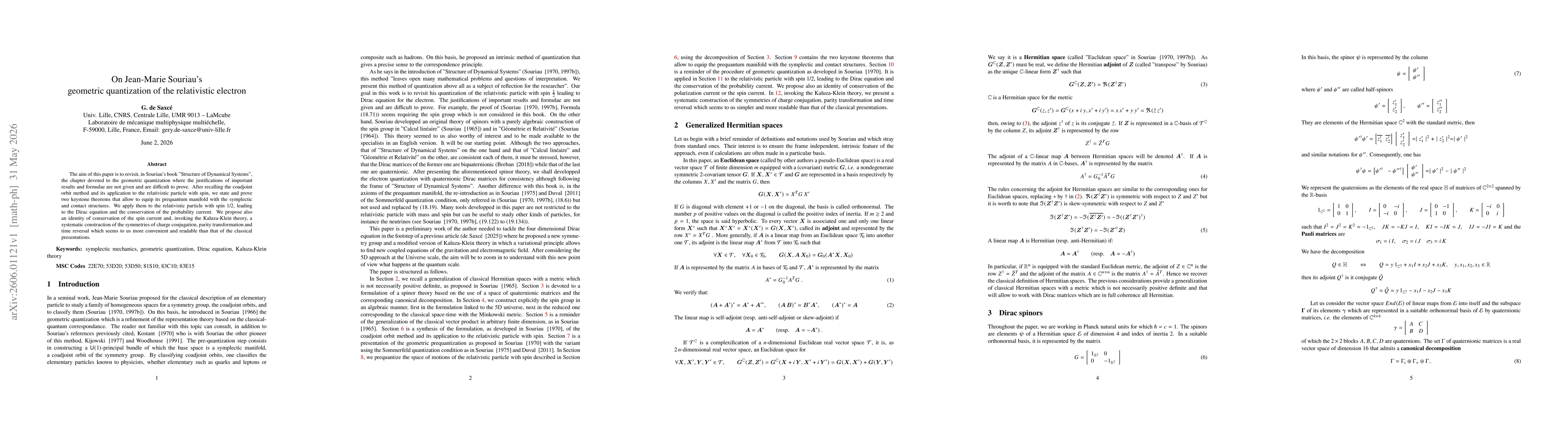 Thumbnail for On Jean-Marie Souriau's geometric quantization of the relativistic electron