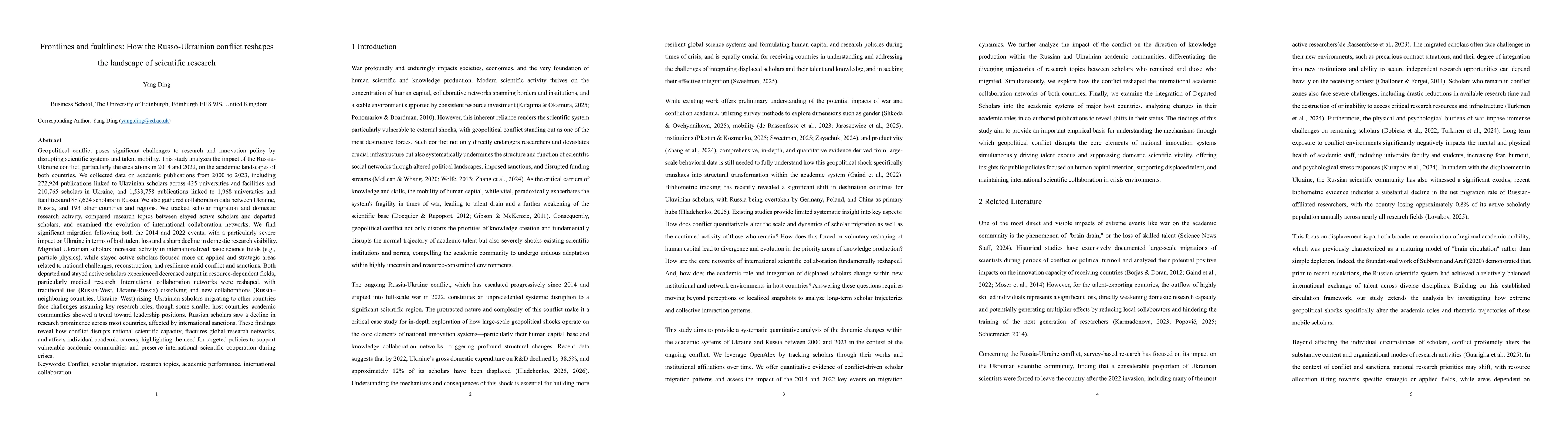 Thumbnail for Frontlines and faultlines: How the Russo-Ukrainian conflict reshapes the landscape of scientific research