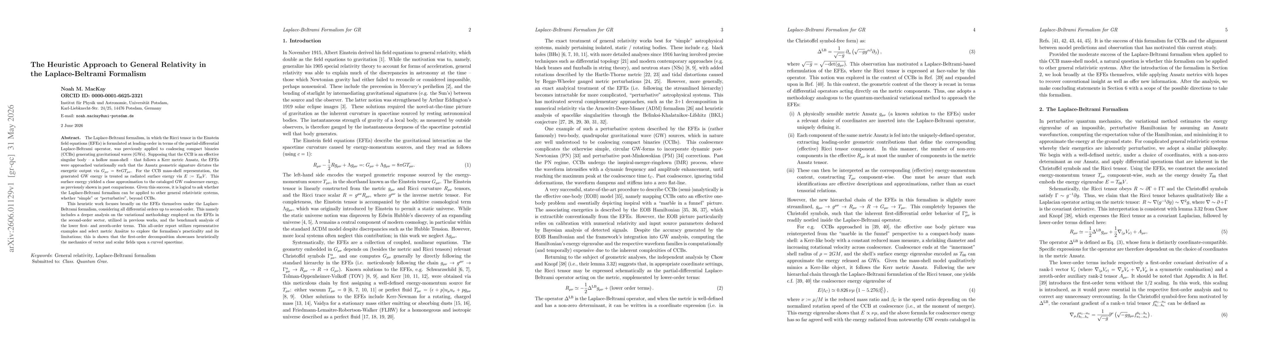 Thumbnail for The Heuristic Approach to General Relativity in the Laplace-Beltrami Formalism