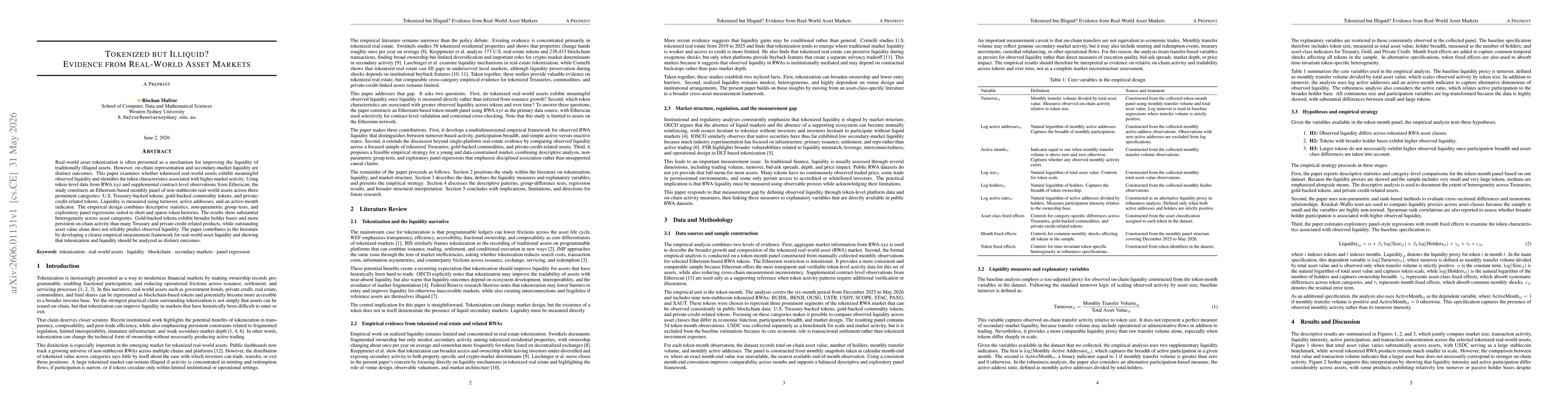 Thumbnail for Tokenized but Illiquid? Evidence from Real-World Asset Markets