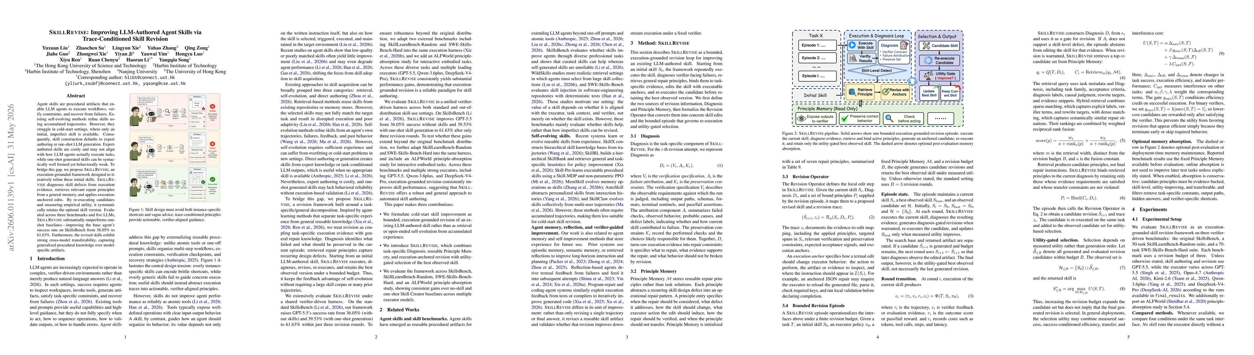 Thumbnail for SkillRevise: Improving LLM-Authored Agent Skills via Trace-Conditioned Skill Revision