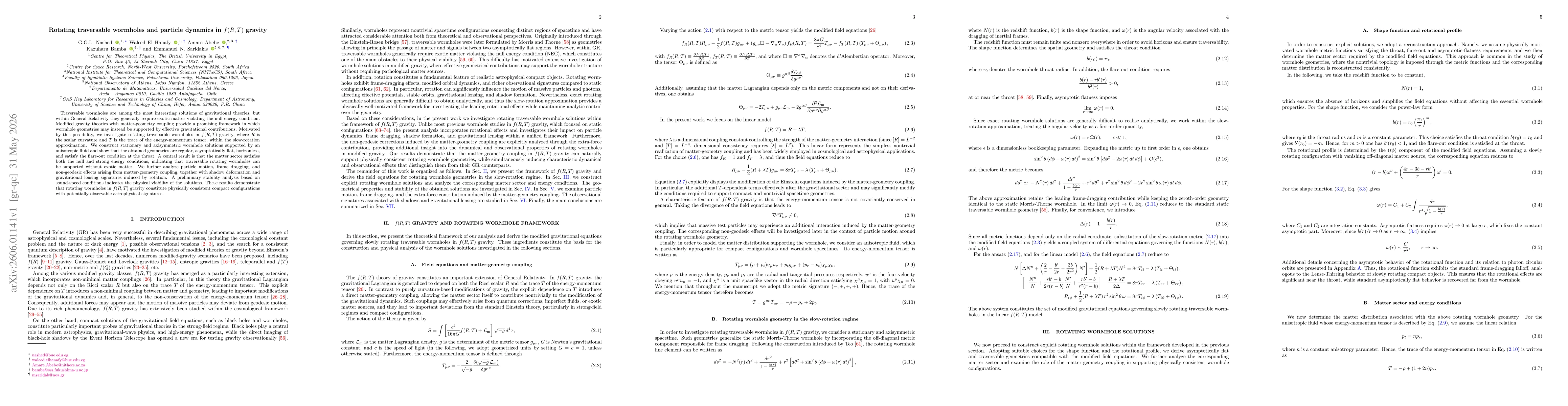 Thumbnail for Rotating traversable wormholes and particle dynamics in $f(R,T)$ gravity