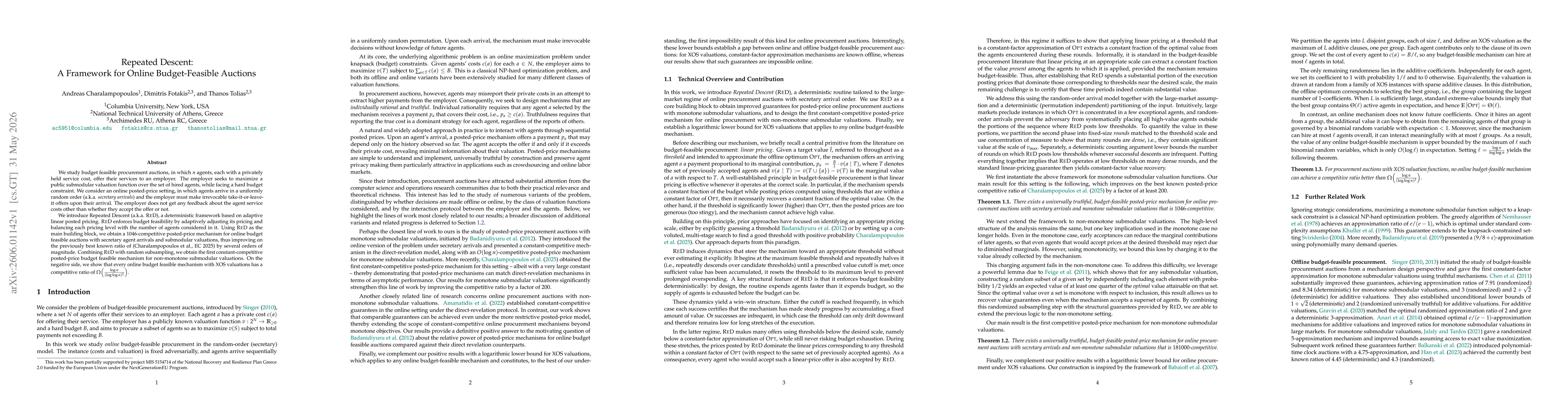 Thumbnail for Repeated Descent: A Framework for Online Budget-Feasible Auctions