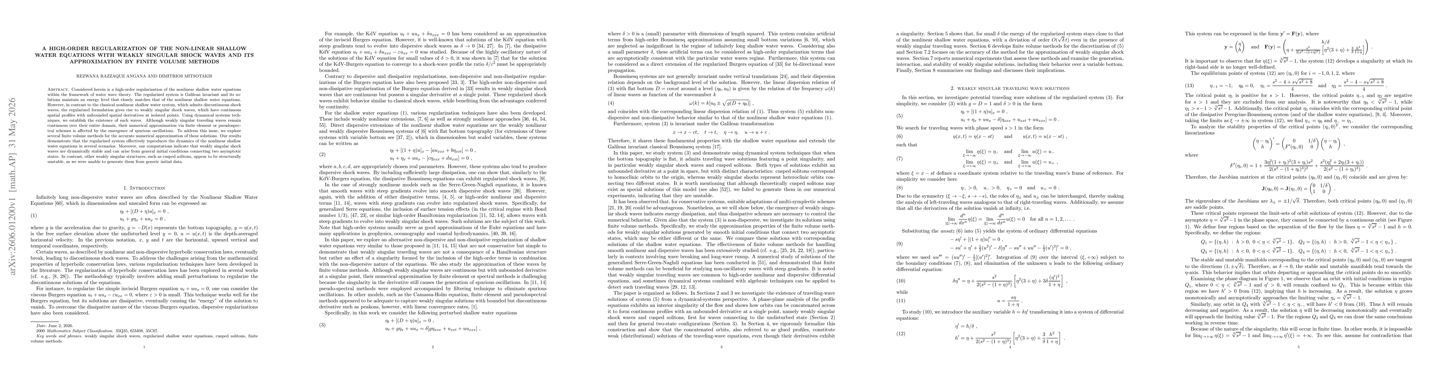 Thumbnail for A high-order regularization of the non-linear shallow water equations with weakly singular shock waves and its approximation by finite volume methods