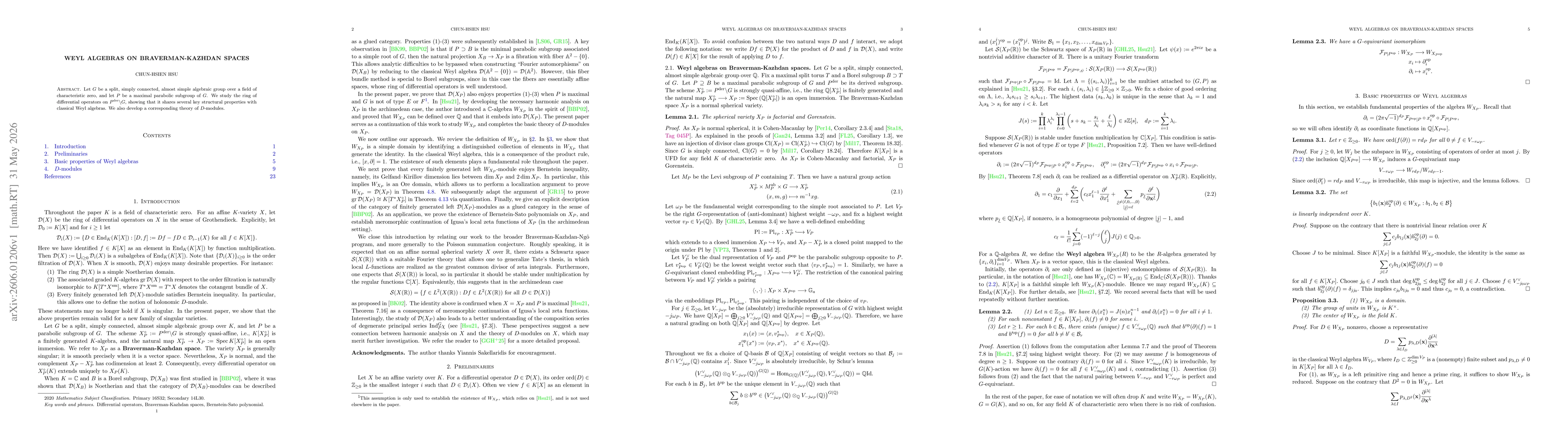 Thumbnail for Weyl algebras on Braverman-Kazhdan spaces